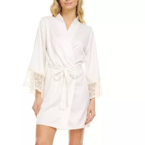 NWT Flora by Flora Nikrooz Kit Heart Lace Matte Charmeuse Wrap Robe L XL FLAW - Picture 1 of 15